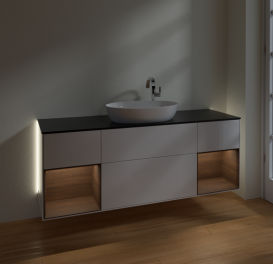 Тумба под раковину Villeroy & Boch Finion 160х50,1 см с подсветкой МДФ глянцевый белый лак/стекло черное матовое G982GNGF