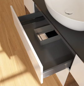 Тумба под раковину Villeroy & Boch Finion 160х50,1 см с подсветкой МДФ глянцевый белый лак/стекло черное матовое G982GNGF