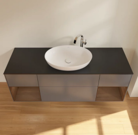 Тумба под раковину Villeroy & Boch Finion 160х50,1 см с подсветкой МДФ антрацит матовый лак/стекло черное матовое G982GNGK