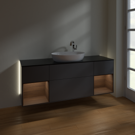 Тумба под раковину Villeroy & Boch Finion 160х50,1 см с подсветкой МДФ антрацит матовый лак/стекло черное матовое G982GNGK