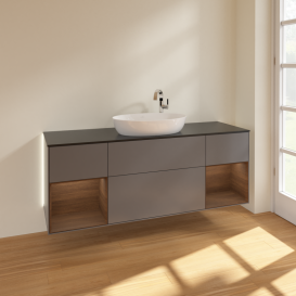 Тумба под раковину Villeroy & Boch Finion 160х50,1 см с подсветкой МДФ антрацит матовый лак/стекло черное матовое G982GNGK