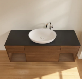 Тумба под раковину Villeroy & Boch Finion 160х50,1 см с подсветкой МДФ шпон грецкого ореха/стекло черное матовое G982GNGN