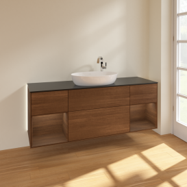 Тумба под раковину Villeroy & Boch Finion 160х50,1 см с подсветкой МДФ шпон грецкого ореха/стекло черное матовое G982GNGN