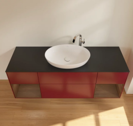 Тумба под раковину Villeroy & Boch Finion 160х50,1 см с подсветкой МДФ пион матовый лак/стекло черное матовое G982GNHB