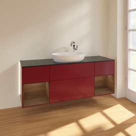 Тумба под раковину Villeroy & Boch Finion 160х50,1 см с подсветкой МДФ пион матовый лак/стекло черное матовое G982GNHB