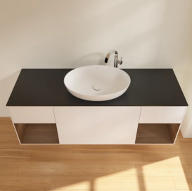 Тумба под раковину Villeroy & Boch Finion 160х50,1 см с подсветкой МДФ белый матовый лак/стекло черное матовое G982GNMT