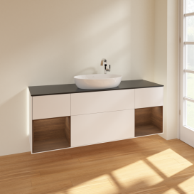 Тумба под раковину Villeroy & Boch Finion 160х50,1 см с подсветкой МДФ белый матовый лак/стекло черное матовое G982GNMT