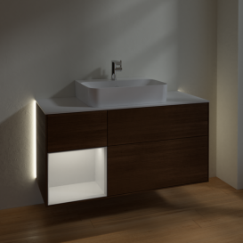 Тумба под раковину Villeroy & Boch Finion 120х50,1 см с подсветкой МДФ шпон грецкого ореха/стекло белое матовое G161GFGN