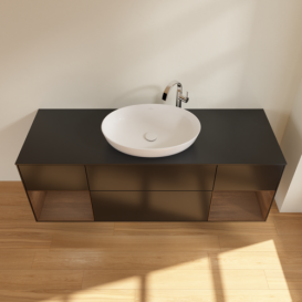 Тумба под раковину Villeroy & Boch Finion 160х50,1 см с подсветкой МДФ черный матовый лак/стекло черное матовое G982GNPD