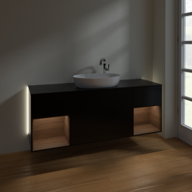 Тумба под раковину Villeroy & Boch Finion 160х50,1 см с подсветкой МДФ черный матовый лак/стекло черное матовое G982GNPD