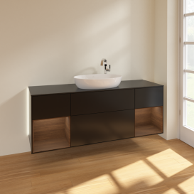 Тумба под раковину Villeroy & Boch Finion 160х50,1 см с подсветкой МДФ черный матовый лак/стекло черное матовое G982GNPD