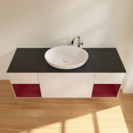 Тумба под раковину Villeroy & Boch Finion 160х50,1 см с подсветкой МДФ глянцевый белый лак/стекло черное матовое G982HBGF