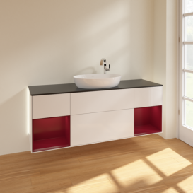 Тумба под раковину Villeroy & Boch Finion 160х50,1 см с подсветкой МДФ глянцевый белый лак/стекло черное матовое G982HBGF