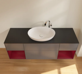 Тумба под раковину Villeroy & Boch Finion 160х50,1 см с подсветкой МДФ антрацит матовый лак/стекло черное матовое G982HBGK