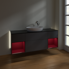 Тумба под раковину Villeroy & Boch Finion 160х50,1 см с подсветкой МДФ антрацит матовый лак/стекло черное матовое G982HBGK