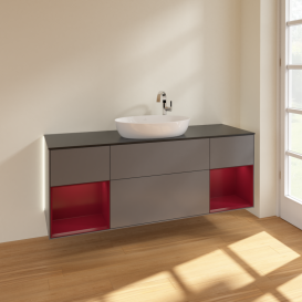 Тумба под раковину Villeroy & Boch Finion 160х50,1 см с подсветкой МДФ антрацит матовый лак/стекло черное матовое G982HBGK