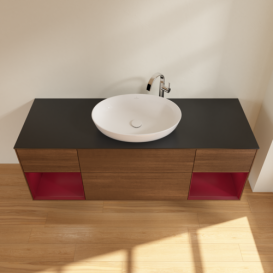 Тумба под раковину Villeroy & Boch Finion 160х50,1 см с подсветкой МДФ шпон грецкого ореха/стекло черное матовое G982HBGN