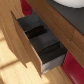 Тумба под раковину Villeroy & Boch Finion 160х50,1 см с подсветкой МДФ шпон грецкого ореха/стекло черное матовое G982HBGN