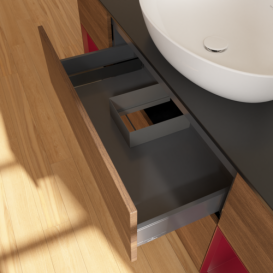 Тумба под раковину Villeroy & Boch Finion 160х50,1 см с подсветкой МДФ шпон грецкого ореха/стекло черное матовое G982HBGN