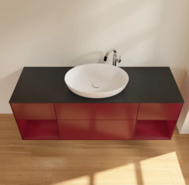 Тумба под раковину Villeroy & Boch Finion 160х50,1 см с подсветкой МДФ пион матовый лак/стекло черное матовое G982HBHB