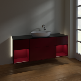 Тумба под раковину Villeroy & Boch Finion 160х50,1 см с подсветкой МДФ пион матовый лак/стекло черное матовое G982HBHB