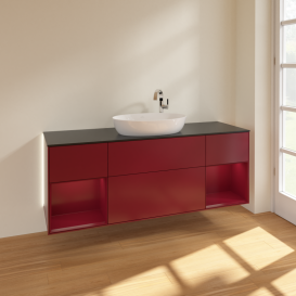 Тумба под раковину Villeroy & Boch Finion 160х50,1 см с подсветкой МДФ пион матовый лак/стекло черное матовое G982HBHB