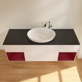 Тумба під раковину Villeroy & Boch Finion 160х50,1 см із підсвічуванням МДФ білий матовий лак/скло чорне матове G982HBMT