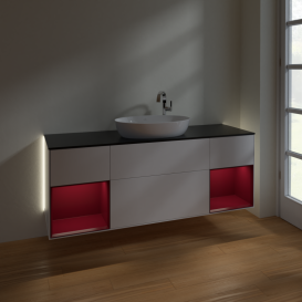 Тумба під раковину Villeroy & Boch Finion 160х50,1 см із підсвічуванням МДФ білий матовий лак/скло чорне матове G982HBMT