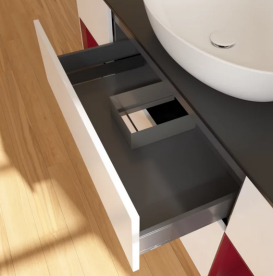 Тумба під раковину Villeroy & Boch Finion 160х50,1 см із підсвічуванням МДФ білий матовий лак/скло чорне матове G982HBMT