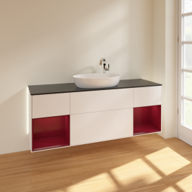 Тумба під раковину Villeroy & Boch Finion 160х50,1 см із підсвічуванням МДФ білий матовий лак/скло чорне матове G982HBMT