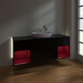 Тумба под раковину Villeroy & Boch Finion 160х50,1 см с подсветкой МДФ черный матовый лак/стекло черное матовое G982HBPD