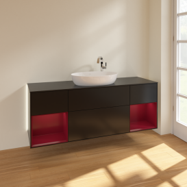 Тумба под раковину Villeroy & Boch Finion 160х50,1 см с подсветкой МДФ черный матовый лак/стекло черное матовое G982HBPD