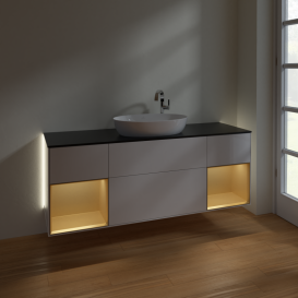 Тумба под раковину Villeroy & Boch Finion 160х50,1 см с подсветкой МДФ глянцевый белый лак/стекло черное матовое G982HFGF