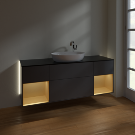 Тумба под раковину Villeroy & Boch Finion 160х50,1 см с подсветкой МДФ антрацит матовый лак/стекло черное матовое G982HFGK