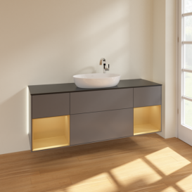 Тумба под раковину Villeroy & Boch Finion 160х50,1 см с подсветкой МДФ антрацит матовый лак/стекло черное матовое G982HFGK