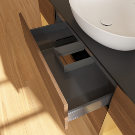 Тумба под раковину Villeroy & Boch Finion 160х50,1 см с подсветкой МДФ шпон грецкого ореха/стекло черное матовое G982HFGN