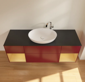 Тумба под раковину Villeroy & Boch Finion 160х50,1 см с подсветкой МДФ пион матовый лак/стекло черное матовое G982HFHB