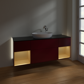 Тумба под раковину Villeroy & Boch Finion 160х50,1 см с подсветкой МДФ пион матовый лак/стекло черное матовое G982HFHB