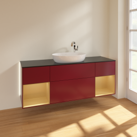 Тумба под раковину Villeroy & Boch Finion 160х50,1 см с подсветкой МДФ пион матовый лак/стекло черное матовое G982HFHB