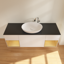 Тумба под раковину Villeroy & Boch Finion 160х50,1 см с подсветкой МДФ белый матовый лак/стекло черное матовое G982HFMT