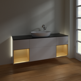 Тумба под раковину Villeroy & Boch Finion 160х50,1 см с подсветкой МДФ белый матовый лак/стекло черное матовое G982HFMT