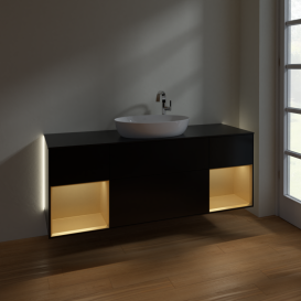 Тумба под раковину Villeroy & Boch Finion 160х50,1 см с подсветкой МДФ черный матовый лак/стекло черное матовое G982HFPD