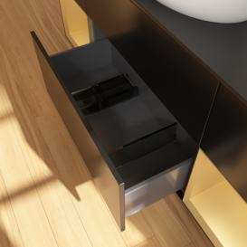 Тумба под раковину Villeroy & Boch Finion 160х50,1 см с подсветкой МДФ черный матовый лак/стекло черное матовое G982HFPD