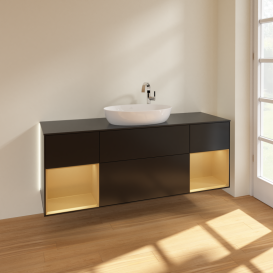 Тумба под раковину Villeroy & Boch Finion 160х50,1 см с подсветкой МДФ черный матовый лак/стекло черное матовое G982HFPD