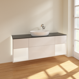 Тумба під раковину Villeroy & Boch Finion 160х50,1 см з підсвічуванням МДФ білий глянцевий лак/скло чорне матове G982MTGF