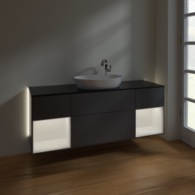 Тумба под раковину Villeroy & Boch Finion 160х50,1 см с подсветкой МДФ антрацит матовый лак/стекло черное матовое G982MTGK