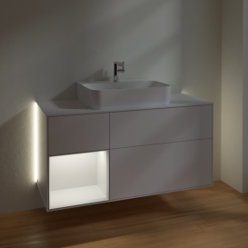 Тумба под раковину Villeroy & Boch Finion 120х50,1 см с подсветкой МДФ глянцевый белый лак/стекло белое матовое G161HFGF