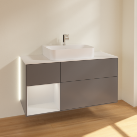Тумба под раковину Villeroy & Boch Finion 120х50,1 см с подсветкой МДФ антрацит матовый лак/стекло белое матовое G161MTGK