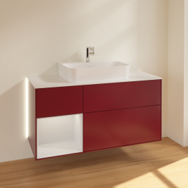 Тумба под раковину Villeroy & Boch Finion 120х50,1 см с подсветкой МДФ пион матовый лак/стекло белое матовое G161MTHB