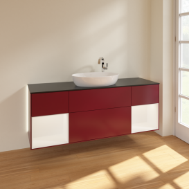 Тумба под раковину Villeroy & Boch Finion 160х50,1 см с подсветкой МДФ пион матовый лак/стекло черное матовое G982MTHB